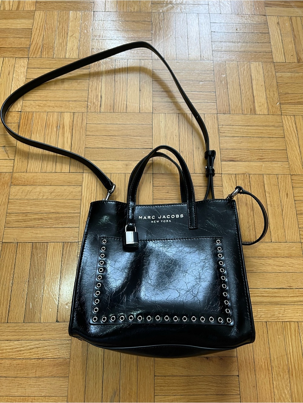 Marc Jacobs Black Leather Eyelet Accent Crossbody Bag